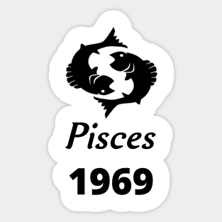 Black Zodiac Birthday Pisces 1969 Sticker